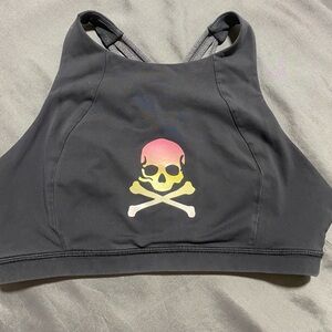 lululemon athletica Black Crop Top with Pink-to-Yellow Gradient Skull Graphic